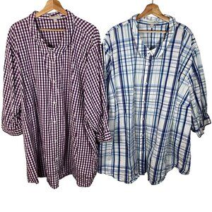 Woman Within Gingham Plaid Button Up Shirt Plus Size 6X Purple Blue Cottagecore